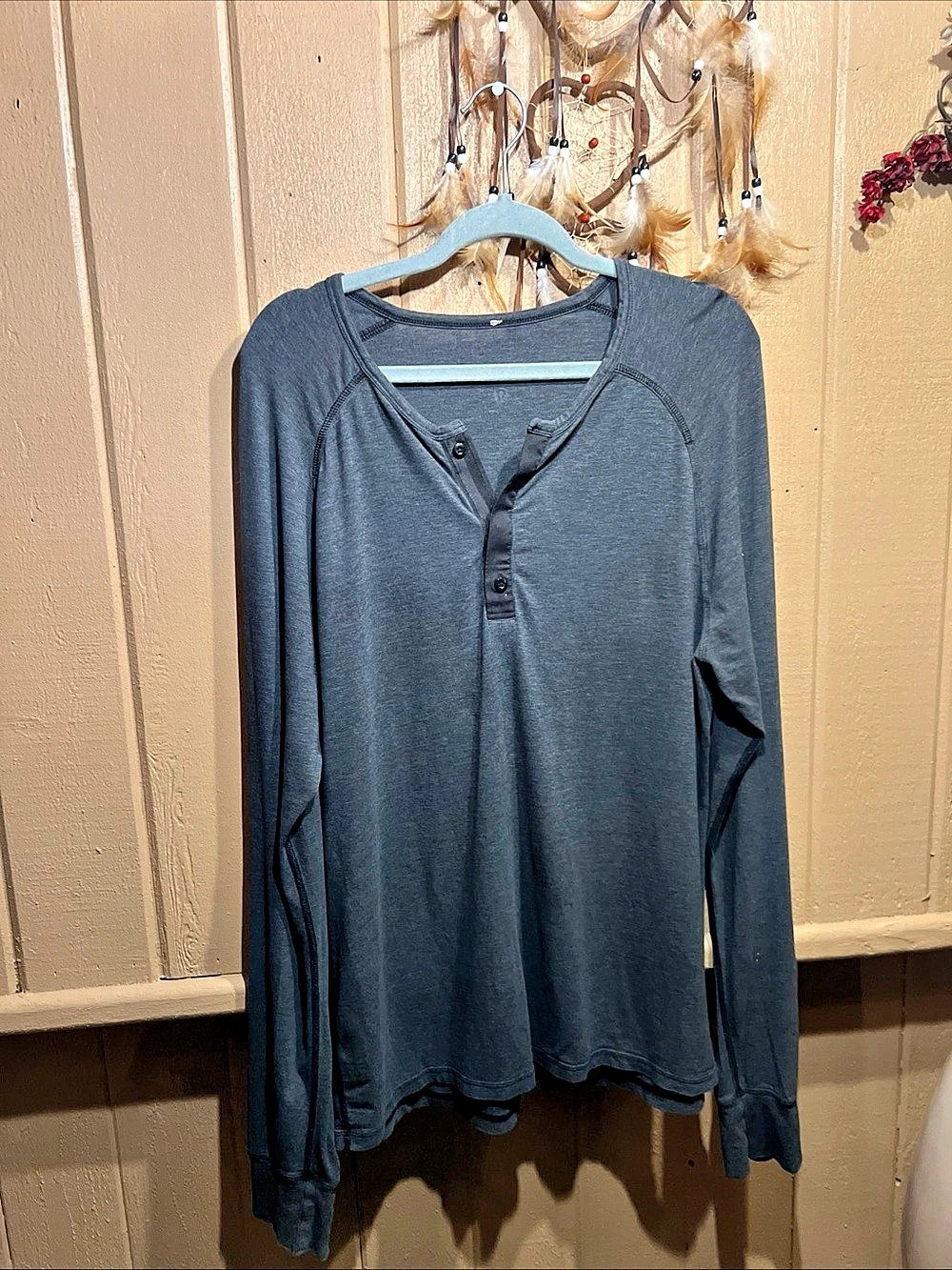 Lululemon 5 Year Basic Henley T-Shirt Men L Heathered Navy  Long Sleeve Stretch